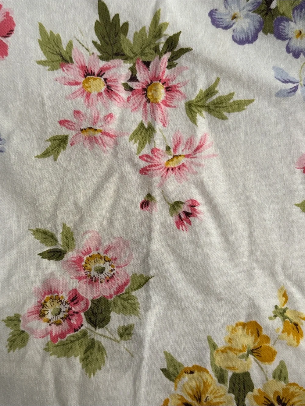Vintage white Floral Ruffle Bed Spread Twin  - White with Pink & Yellow Flowers